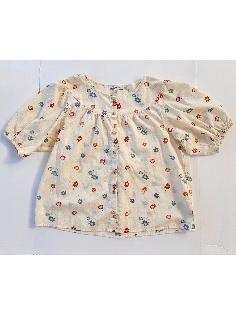 Madewell Prose Shirt in Dotted Floral Heyday Size Small Puff Sleeve Button Front